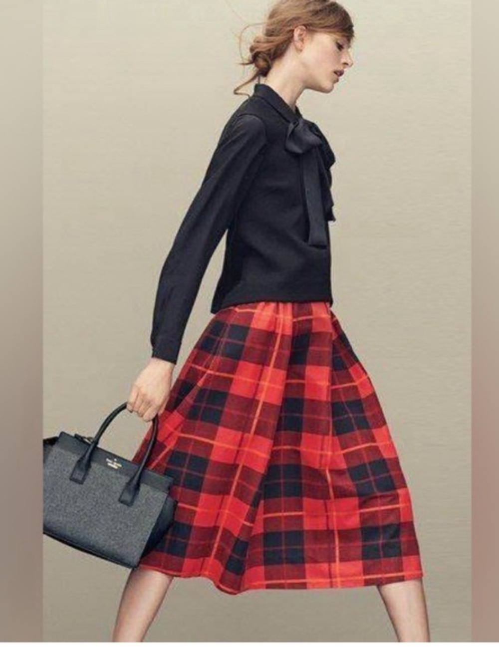 Kate Spade Woodland Festive Plaid Midi Skirt Red/Orange/Black